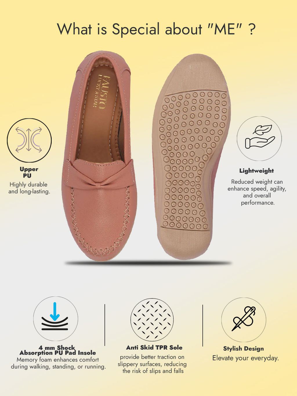 Women Peach Dress Formal Stitched Tie Buckle Strap Slip On Shoes|Memory Cushion Insole|Pull On Shoe|Office Shoe