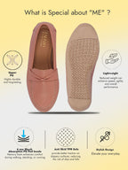 Women Peach Dress Formal Stitched Tie Buckle Strap Slip On Shoes|Memory Cushion Insole|Pull On Shoe|Office Shoe