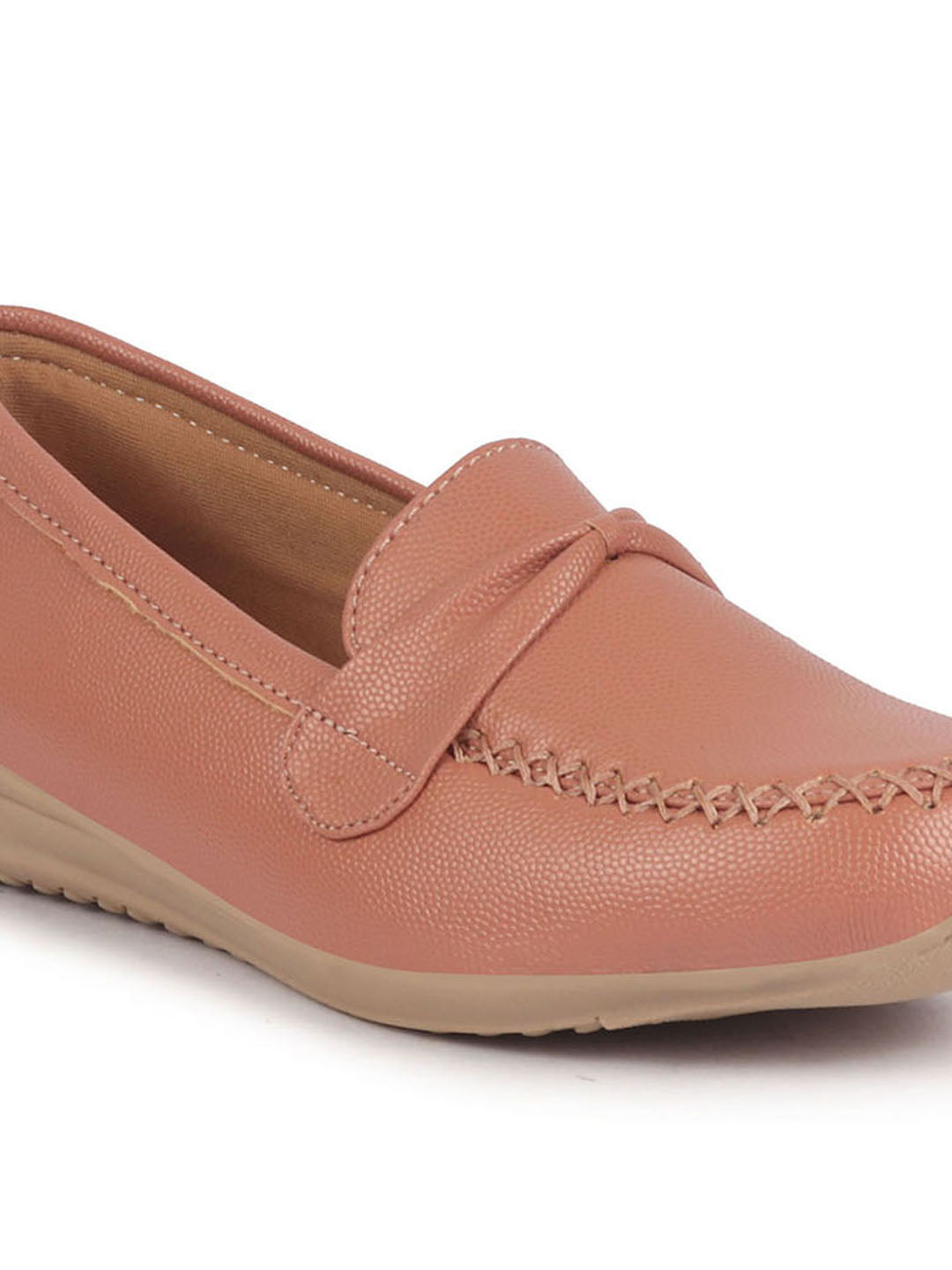 Women Peach Dress Formal Stitched Tie Buckle Strap Slip On Shoes|Memory Cushion Insole|Pull On Shoe|Office Shoe