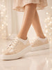 Women Gold Beige Lightweight Height Enhancer Chunky Lace-Up Sneakers|Memory Cushion Insole|Evening Party Shoe