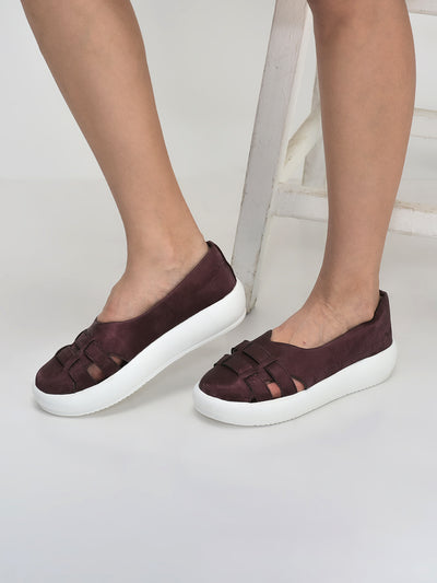 Women Cherry Double Strap Velvet Height Enhancer Slip On Sneakers|Anti Skid Sole|Slip On Shoe|Office Wear
