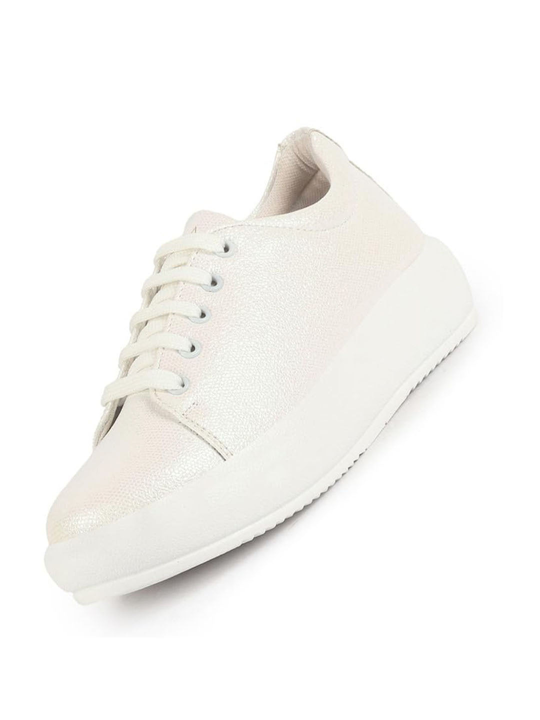 Women White Lightweight Height Enhancer Shiny Chunky Lace-Up Sneakers|Memory Cushion Insole|Evening Party Shoe