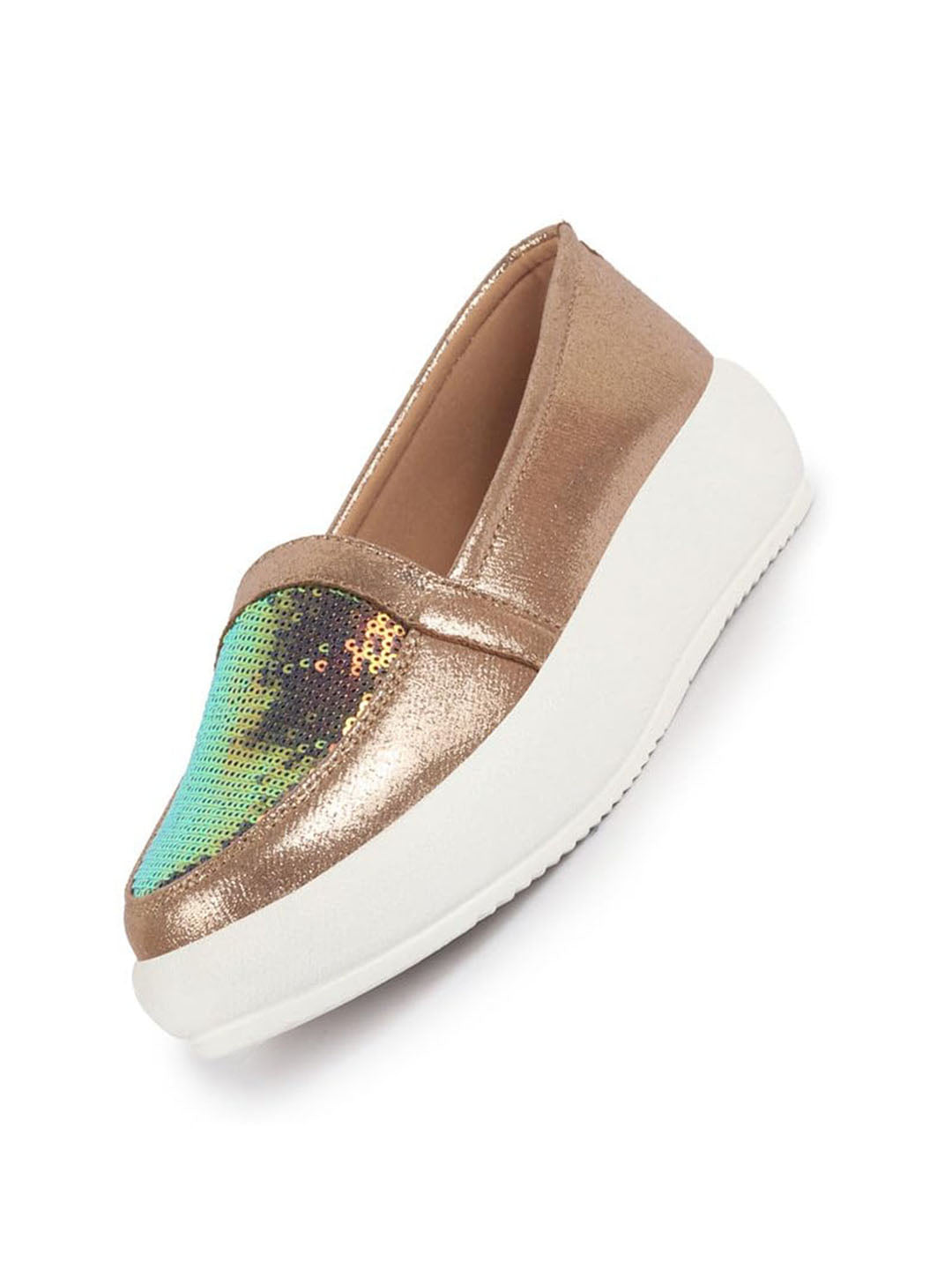 women gold embellished slip on ballerina 
