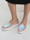 Women Pink Embellished Slip On Ballerina | Sequin Panel Platform Loafers | Party Wedding Glitter Casual Sneaker Shoes | Memory Cusion Insole