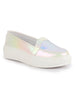 Women White Embellished Slip On Ballerina | Sequin Panel Platform Loafers | Party Wedding Glitter Casual Sneaker Shoes | Memory Cusion Insole