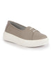 Women Grey Dual Lace Detail With Textured Slip-On Platform Loafers | Height Enhancer Chic Casual Shoes | Everyday Comfort With Memory Cusion Insole