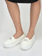 Women White Dual Lace Detail with Textured Slip-On Platform Loafers | Height Enhancer Chic Casual Shoes | Everyday Comfort with Memory Cusion Insole
