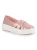 Women Pink Stylish Broad Cross Strap Design Slip-On Casual Comfort Shoes | Height Enhancer Shiny Party Loafers | Ballerina With Memory Cusion Insole