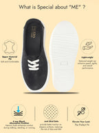 Women Black Height Enhancer Stylish Velvet Slip-On Sneakers with Lace | Memory Cushioned Insole | Causal Shoe | Anti Skid Sole