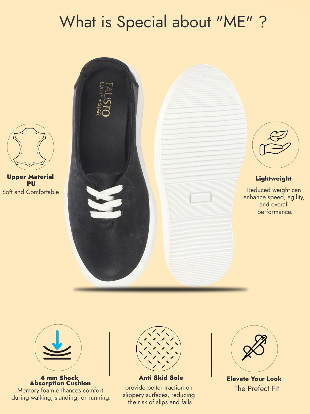 Women Black Height Enhancer Stylish Velvet Slip-On Sneakers with Lace | Memory Cushioned Insole | Causal Shoe | Anti Skid Sole