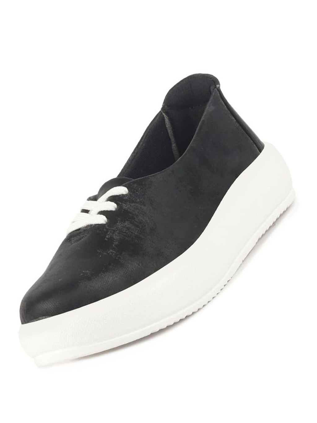 Women Black Height Enhancer Stylish Velvet Slip-On Sneakers with Lace | Memory Cushioned Insole | Causal Shoe | Anti Skid Sole