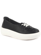Women Black Height Enhancer Stylish Velvet Slip-On Sneakers with Lace | Memory Cushioned Insole | Causal Shoe | Anti Skid Sole