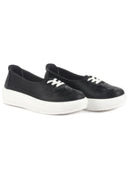 Women Black Height Enhancer Stylish Velvet Slip-On Sneakers with Lace | Memory Cushioned Insole | Causal Shoe | Anti Skid Sole