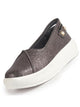 Women Dark Grey Glitter Slip-On Casual Platform Shoe with Pearl Detail|Height Enhancer Shiny Party Loafers|Ballerina with Memory Cusion Insole