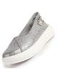 Women Grey Glitter Slip-On Casual Platform Shoe with Pearl Detail|Height Enhancer Shiny Party Loafers|Ballerina with Memory Cusion Insole