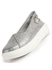 Women Grey Glitter Slip-On Casual Platform Shoe with Pearl Detail|Height Enhancer Shiny Party Loafers|Ballerina with Memory Cusion Insole