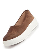 Women Brown Soft Upper Platform Slip-On Shoes with Cushioned Insole|White Sole Lightweight Casual Comfort Ballet Flats|Ballerina Shoes Anti Skid Sole