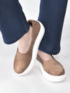 Women Brown Soft Upper Platform Slip-On Shoes with Cushioned Insole|White Sole Lightweight Casual Comfort Ballet Flats|Ballerina Shoes Anti Skid Sole