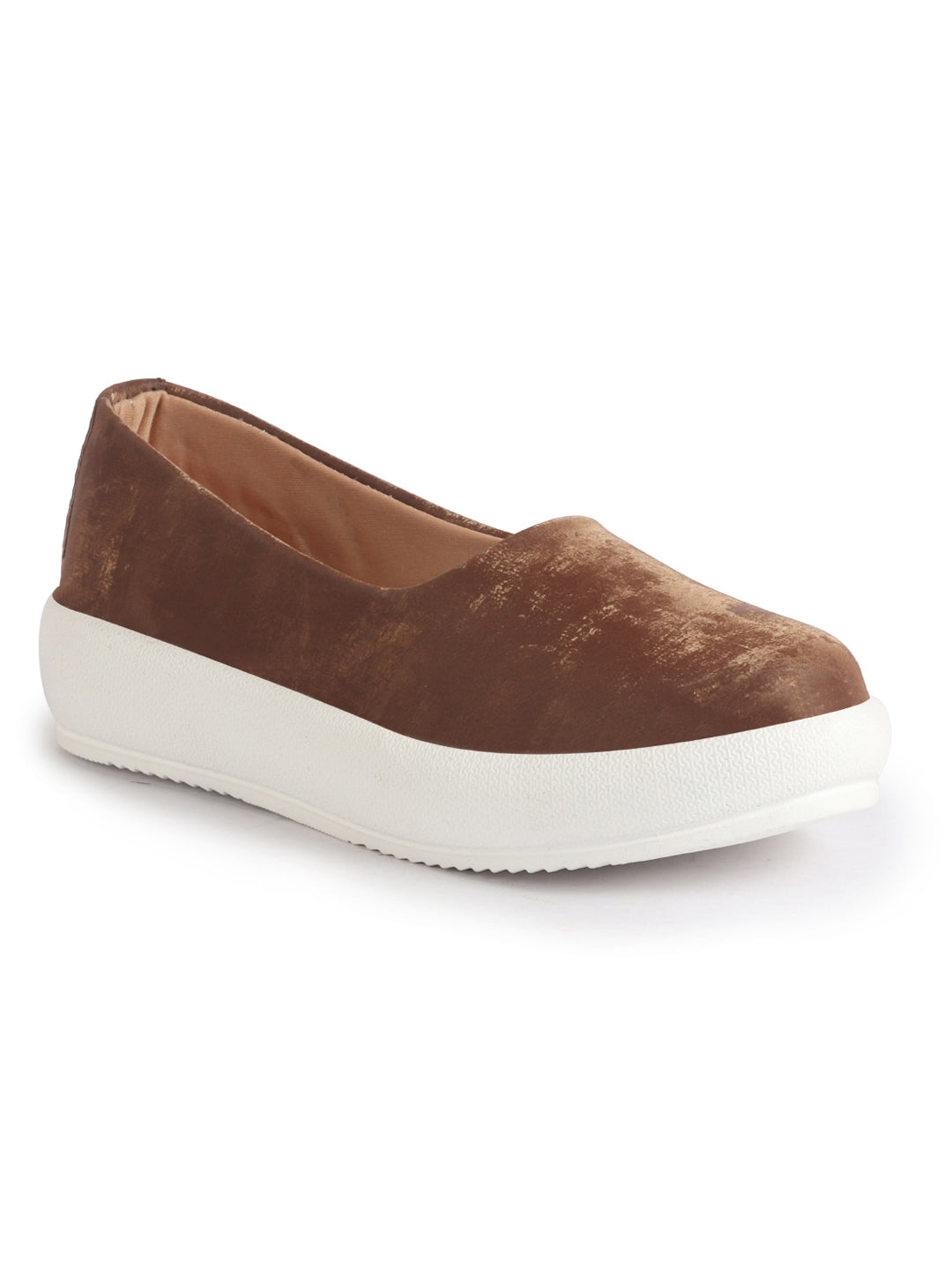 Women Brown Soft Upper Platform Slip-On Shoes with Cushioned Insole|White Sole Lightweight Casual Comfort Ballet Flats|Ballerina Shoes Anti Skid Sole