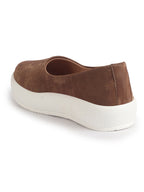 Women Brown Soft Upper Platform Slip-On Shoes with Cushioned Insole|White Sole Lightweight Casual Comfort Ballet Flats|Ballerina Shoes Anti Skid Sole