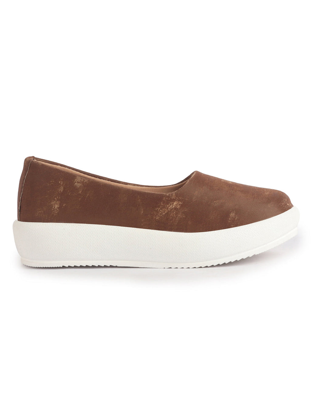 Women Brown Soft Upper Platform Slip-On Shoes with Cushioned Insole|White Sole Lightweight Casual Comfort Ballet Flats|Ballerina Shoes Anti Skid Sole