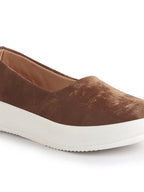 Women Brown Soft Upper Platform Slip-On Shoes with Cushioned Insole|White Sole Lightweight Casual Comfort Ballet Flats|Ballerina Shoes Anti Skid Sole