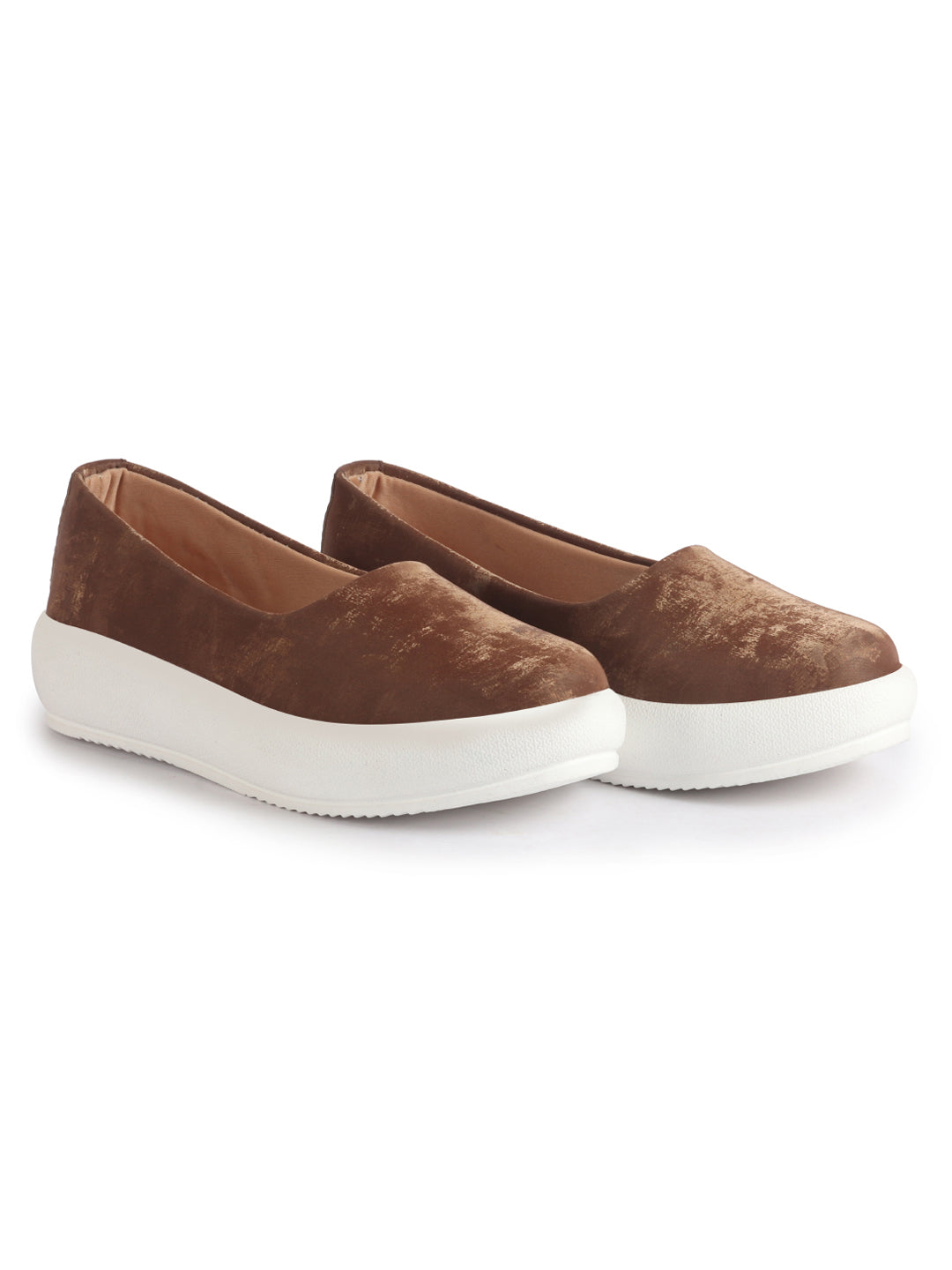 Women Brown Soft Upper Platform Slip-On Shoes with Cushioned Insole|White Sole Lightweight Casual Comfort Ballet Flats|Ballerina Shoes Anti Skid Sole