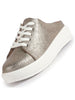 Women Antique Back Open Glitter Mule Sneakers with Lace-Up Front|White Platform Sole Slip On Shoe|Memory Cushioned Insole