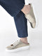Women Antique Back Open Glitter Mule Sneakers with Lace-Up Front|White Platform Sole Slip On Shoe|Memory Cushioned Insole
