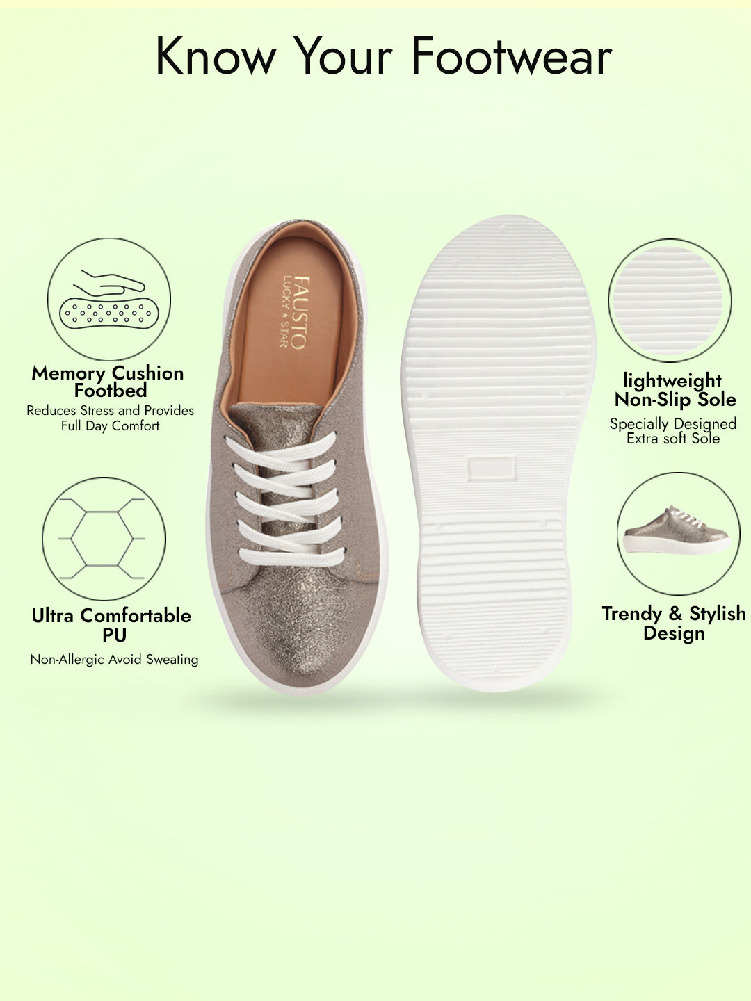 Women Antique Back Open Glitter Mule Sneakers with Lace-Up Front|White Platform Sole Slip On Shoe|Memory Cushioned Insole