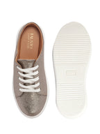 Women Antique Back Open Glitter Mule Sneakers with Lace-Up Front|White Platform Sole Slip On Shoe|Memory Cushioned Insole