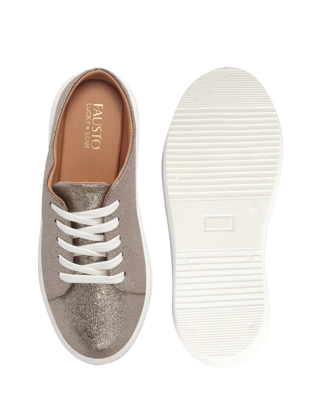 Women Antique Back Open Glitter Mule Sneakers with Lace-Up Front|White Platform Sole Slip On Shoe|Memory Cushioned Insole