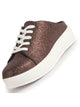 Women Copper Back Open Glitter Mule Sneakers with Lace-Up Front|White Platform Sole Slip On Shoe|Memory Cushioned Insole