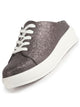 Women Dark Grey Back Open Glitter Mule Sneakers with Lace-Up Front|White Platform Sole Slip On Shoe|Memory Cushioned Insole