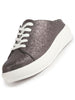 Women Dark Grey Back Open Glitter Mule Sneakers with Lace-Up Front|White Platform Sole Slip On Shoe|Memory Cushioned Insole