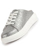 Women Grey Back Open Glitter Mule Sneakers with Lace-Up Front|White Platform Sole Slip On Shoe|Memory Cushioned Insole