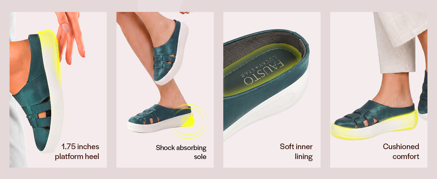 Women Sky Blue Back Open Breathable Double Strap Platform Slip On Shoes|Height Enhancer Memory Cushioned Slip On|Anti Skid Sole