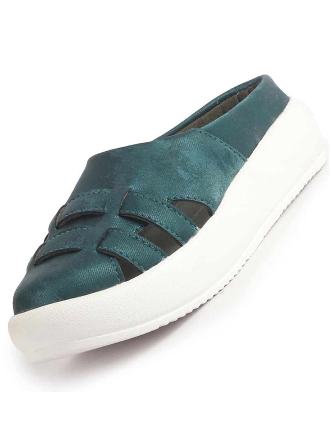 Women Green Back Open Breathable Double Strap Platform Slip On Shoes|Height Enhancer Memory Cushioned Slip On|Anti Skid Sole