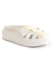 Women White Back Open Breathable Double Strap Platform Slip On Shoes|Height Enhancer Memory Cushioned Slip On|Anti Skid Sole
