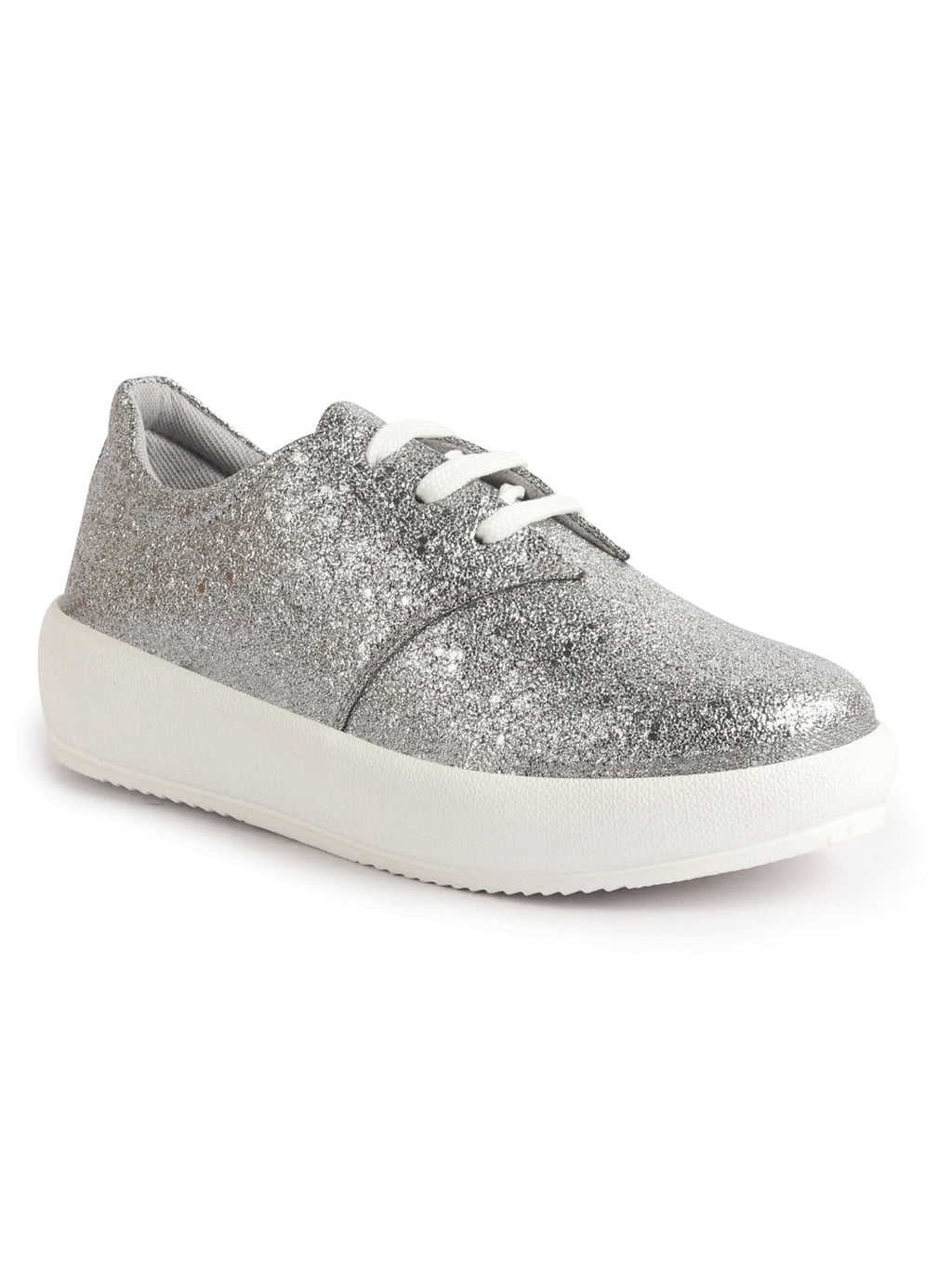 Women Grey Embellished Height Enhancer Lace Up Sneaker Shoes|Platform Casual Shoe|Evening Party Shoe|Anti Skid Sole