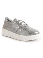 Women Grey Embellished Height Enhancer Lace Up Sneaker Shoes|Platform Casual Shoe|Evening Party Shoe|Anti Skid Sole