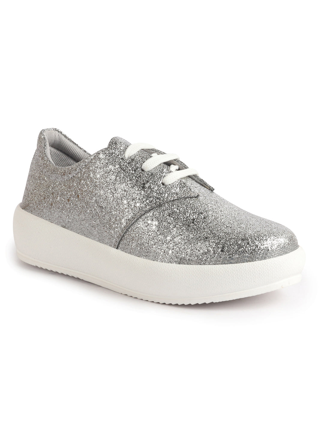 Women Grey Embellished Height Enhancer Lace Up Sneaker Shoes|Platform Casual Shoe|Evening Party Shoe|Anti Skid Sole