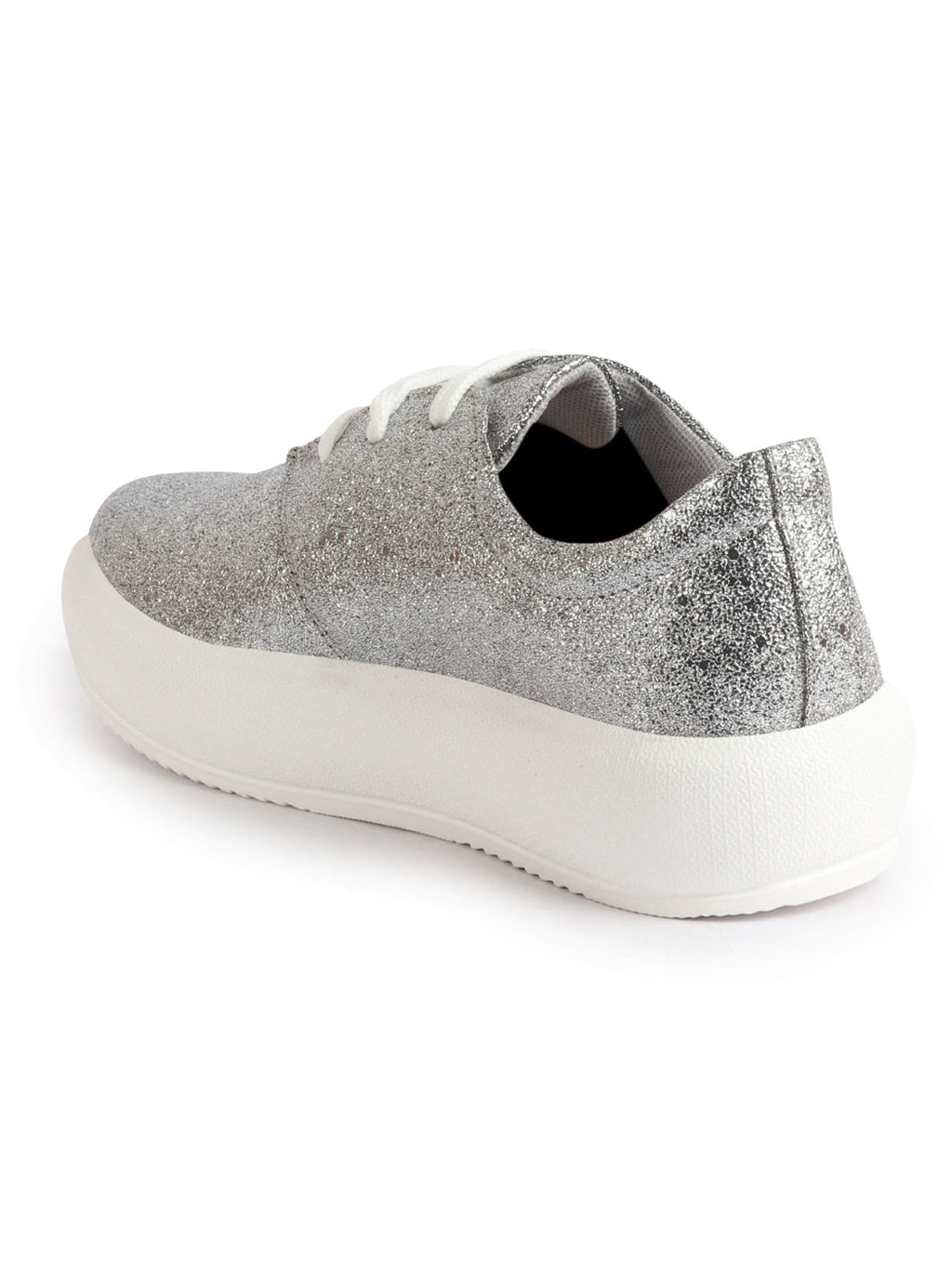 Women Grey Embellished Height Enhancer Lace Up Sneaker Shoes|Platform Casual Shoe|Evening Party Shoe|Anti Skid Sole