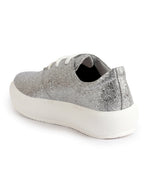 Women Grey Embellished Height Enhancer Lace Up Sneaker Shoes|Platform Casual Shoe|Evening Party Shoe|Anti Skid Sole
