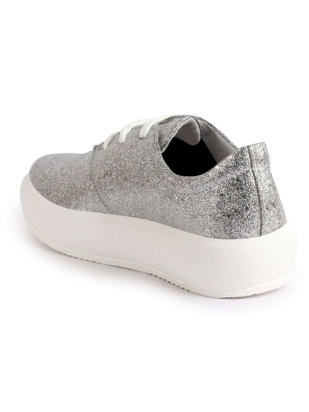 Women Grey Embellished Height Enhancer Lace Up Sneaker Shoes|Platform Casual Shoe|Evening Party Shoe|Anti Skid Sole