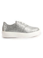 Women Grey Embellished Height Enhancer Lace Up Sneaker Shoes|Platform Casual Shoe|Evening Party Shoe|Anti Skid Sole