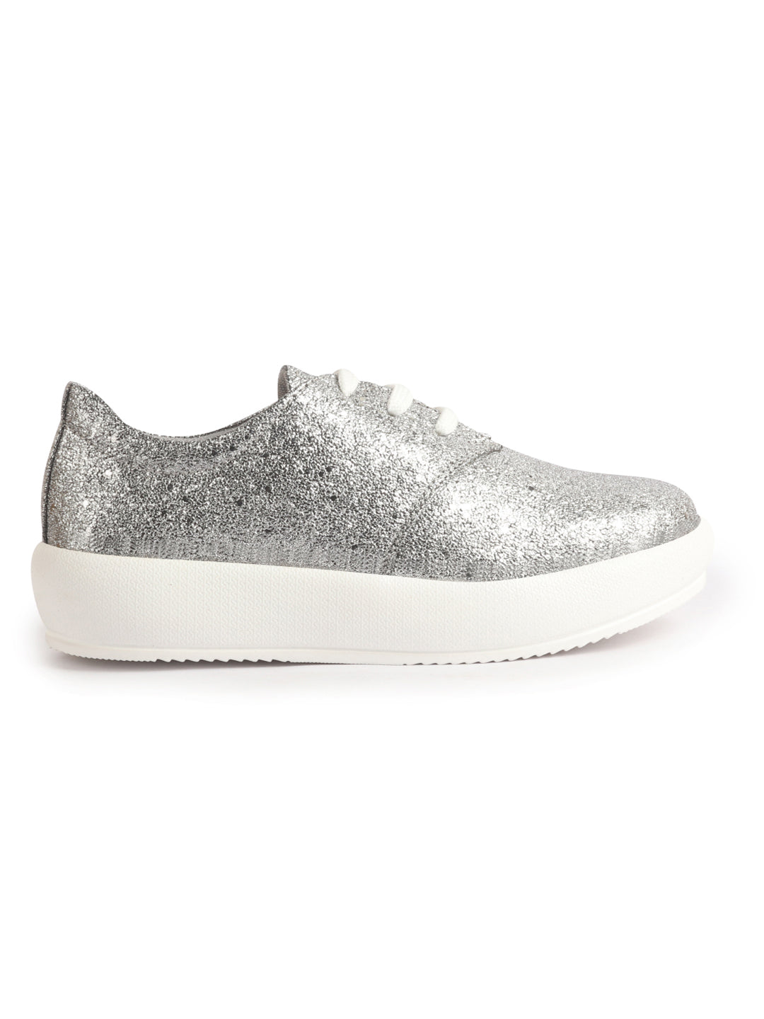 Women Grey Embellished Height Enhancer Lace Up Sneaker Shoes|Platform Casual Shoe|Evening Party Shoe|Anti Skid Sole