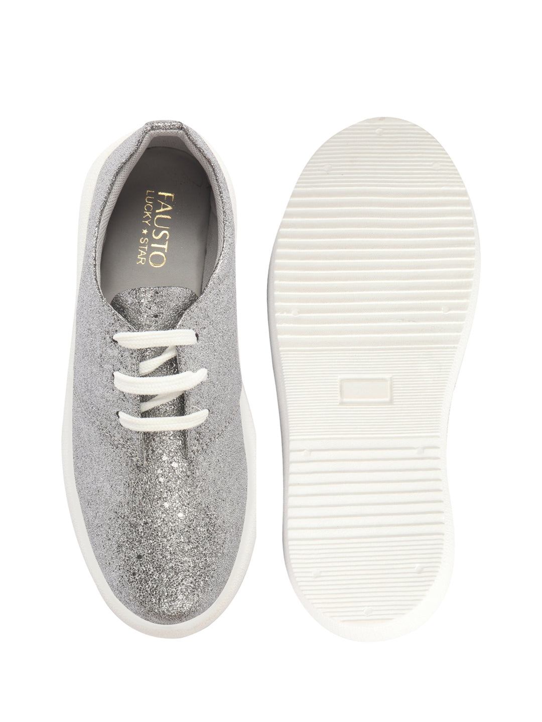 Women Grey Embellished Height Enhancer Lace Up Sneaker Shoes|Platform Casual Shoe|Evening Party Shoe|Anti Skid Sole