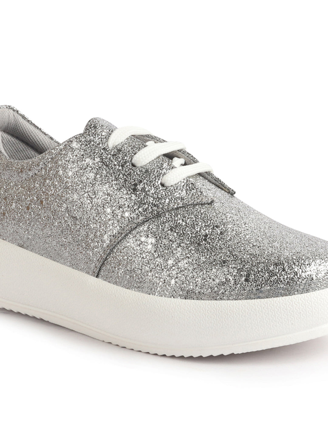 Women Grey Embellished Height Enhancer Lace Up Sneaker Shoes|Platform Casual Shoe|Evening Party Shoe|Anti Skid Sole