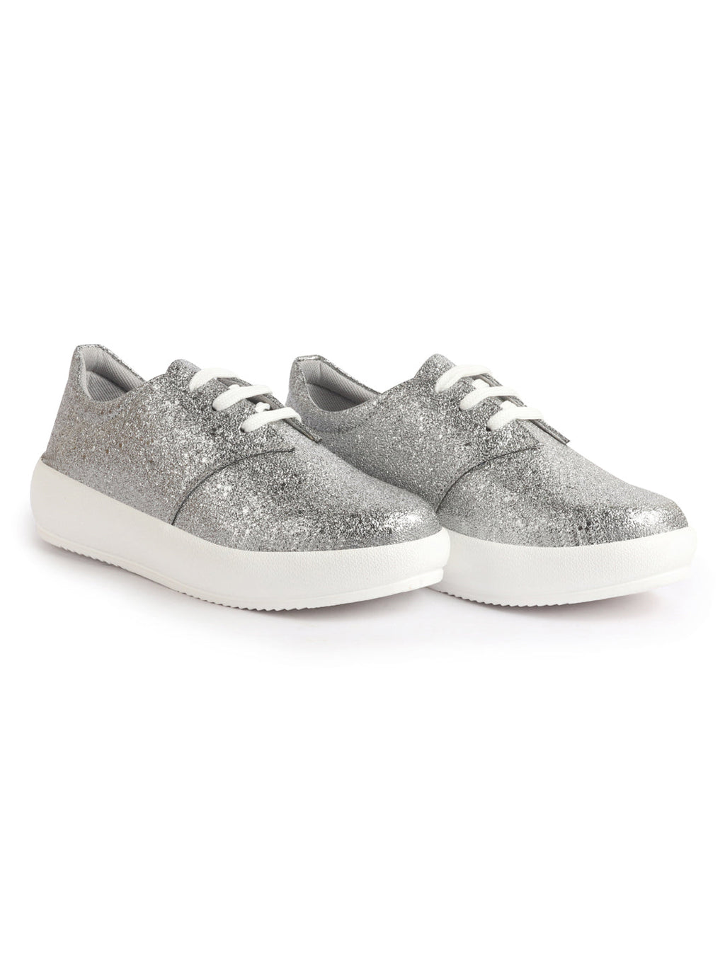 Women Grey Embellished Height Enhancer Lace Up Sneaker Shoes|Platform Casual Shoe|Evening Party Shoe|Anti Skid Sole